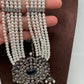 Shell Pearl Raani Haar with Victorian Polish Blue Stone Moissanite Pendent