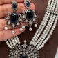 Shell Pearl Raani Haar with Victorian Polish Blue Stone Moissanite Pendent