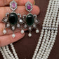 Shell Pearl Raani Haar with Victorian Polish Pink and Green Stone Moissanite Pendent