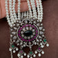 Shell Pearl Raani Haar with Victorian Polish Pink and Green Stone Moissanite Pendent