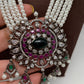 Shell Pearl Raani Haar with Victorian Polish Pink and Green Stone Moissanite Pendent