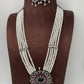 Shell Pearl Raani Haar with Victorian Polish Pink and Green Stone Moissanite Pendent