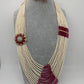 Small Pearl Rani Haar with CZ Wine Red Stone Side Pendent