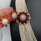 Small Pearl Rani Haar with CZ Wine Red Stone Side Pendent