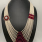 Small Pearl Rani Haar with CZ Wine Red Stone Side Pendent