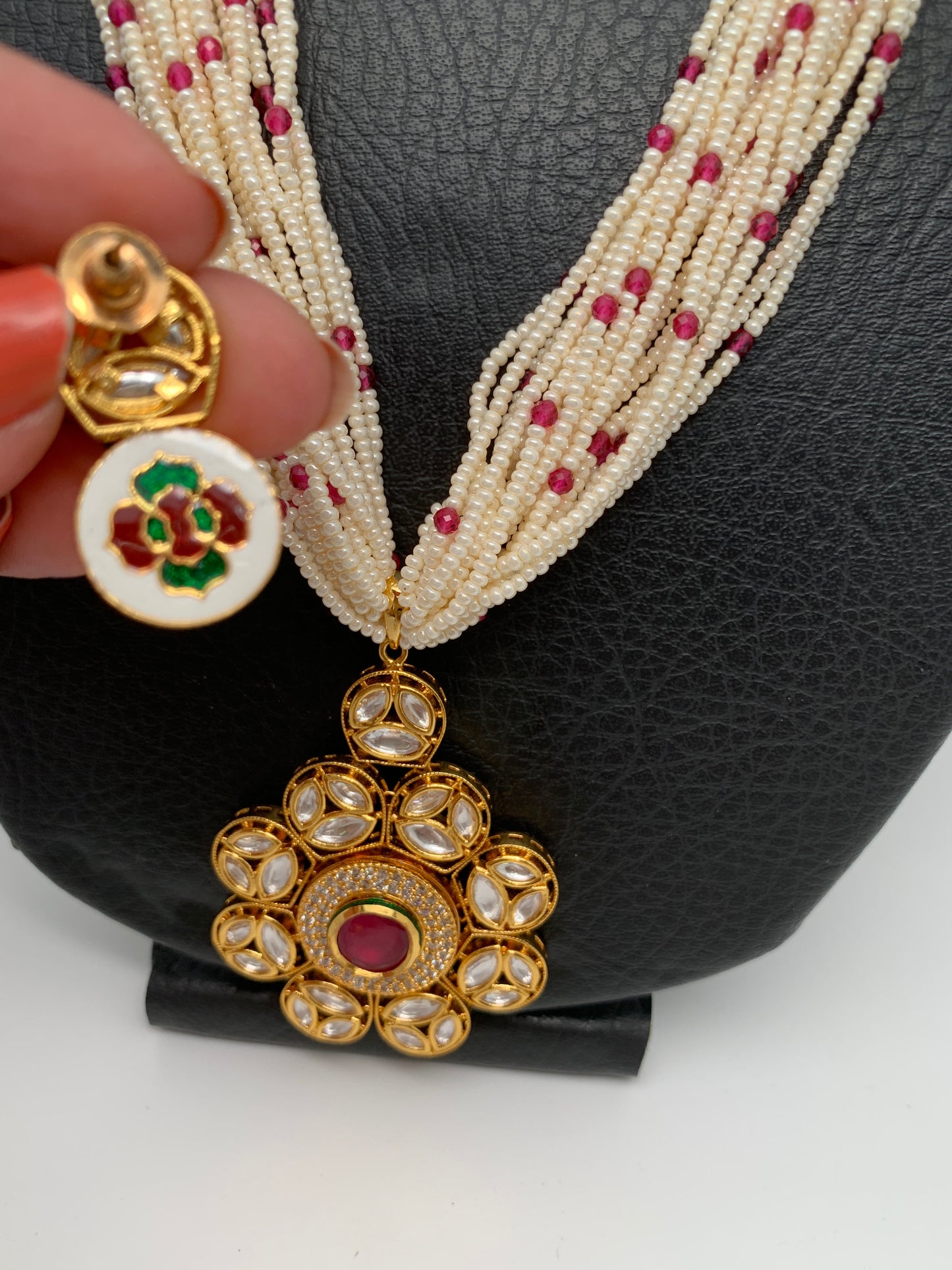 Small Pearl Rani Haar with Kundan Floral Pendent