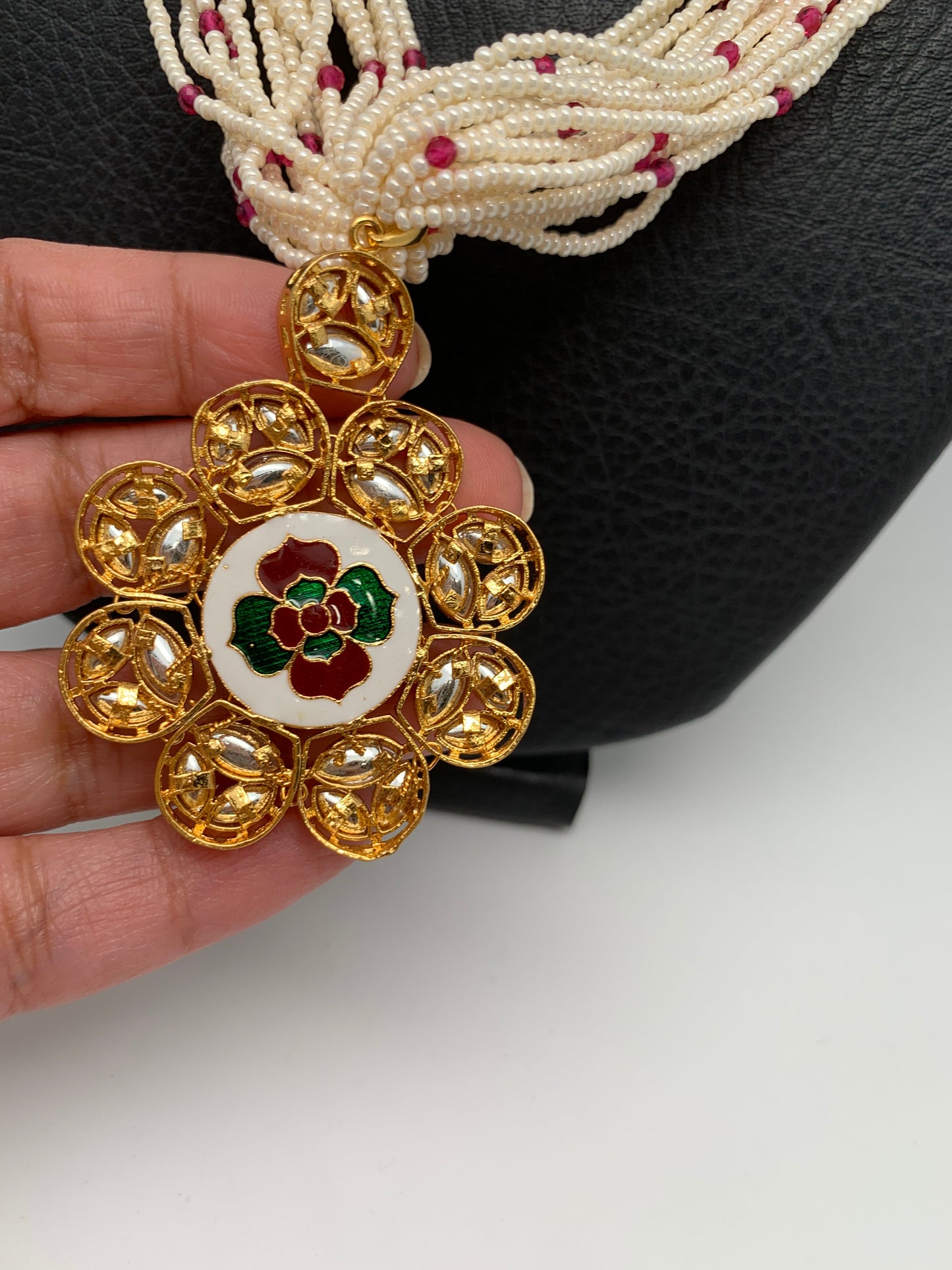 Small Pearl Rani Haar with Kundan Floral Pendent