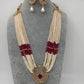 Small Pearl Red Stone AD Pendent Short Necklace