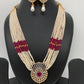 Small Pearl Red Stone AD Pendent Short Necklace