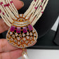 Small Pearl Red Stone AD Pendent Short Necklace