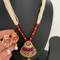 Small Pearl Red Stone AD Pendent Short Necklace