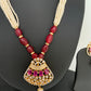 Small Pearl Red Stone AD Pendent Short Necklace