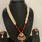 Small Pearl Red Stone AD Pendent Short Necklace