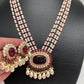 Polki Red Carved Stone Victorian Polish Pendent Pearl Mala Necklace