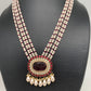 Polki Red Carved Stone Victorian Polish Pendent Pearl Mala Necklace