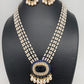 Polki Blue Carved Stone Victorian Polish Pendent Pearl Mala Necklace