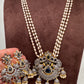 AD Blue Stone Pendent Rice Pearl Mala