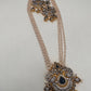 AD Blue Stone Pendent Rice Pearl Mala