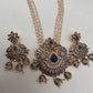 AD Blue Stone Pendent Rice Pearl Mala