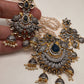 AD Blue Stone Pendent Rice Pearl Mala