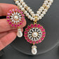 Ruby Red Stone AD Pendent Double Line Real Freshwater Pearls Necklace