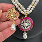 Ruby Red Stone AD Pendent Double Line Real Freshwater Pearls Necklace