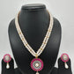 Ruby Red Stone AD Pendent Double Line Real Freshwater Pearls Necklace
