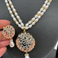 Pink Stone AD Pendent Double Line Real Freshwater Pearls Necklace