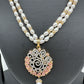 Pink Stone AD Pendent Double Line Real Freshwater Pearls Necklace