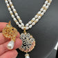 Pink Stone AD Pendent Double Line Real Freshwater Pearls Necklace