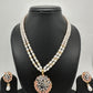 Pink Stone AD Pendent Double Line Real Freshwater Pearls Necklace