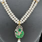 Emerald Green Stone AD Pendent Double Line Real Freshwater Pearls Necklace