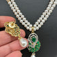 Emerald Green Stone AD Pendent Double Line Real Freshwater Pearls Necklace