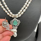 Mint Green Stone AD Pendent Double Line Real Kalagi Freshwater Pearls Necklace