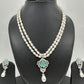Mint Green Stone AD Pendent Double Line Real Kalagi Freshwater Pearls Necklace