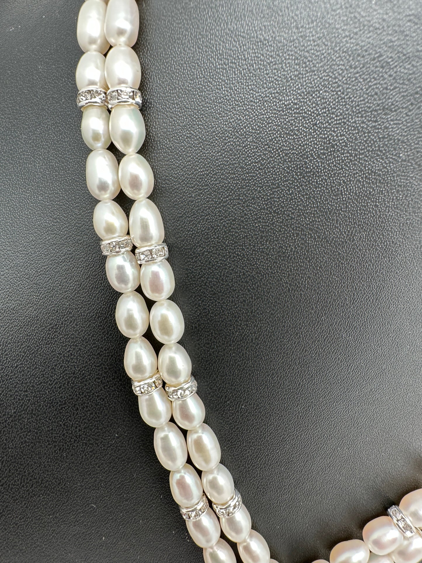 Pink Stone AD Pendent Double Line Real Kalagi Freshwater Pearls Necklace