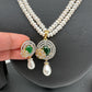 Green Stone AD Pendent Double Line Real Freshwater Pearls Necklace
