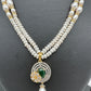 Green Stone AD Pendent Double Line Real Freshwater Pearls Necklace