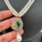 Green Stone AD Pendent Double Line Real Freshwater Pearls Necklace