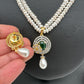 Green Stone AD Pendent Double Line Real Freshwater Pearls Necklace