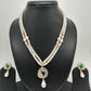 Green Stone AD Pendent Double Line Real Freshwater Pearls Necklace