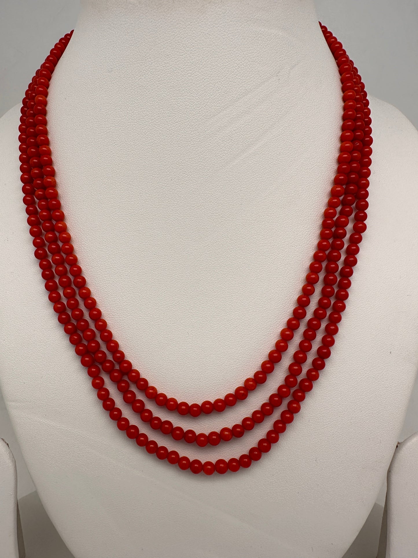 Real Coral 3 Strands Mala Necklace