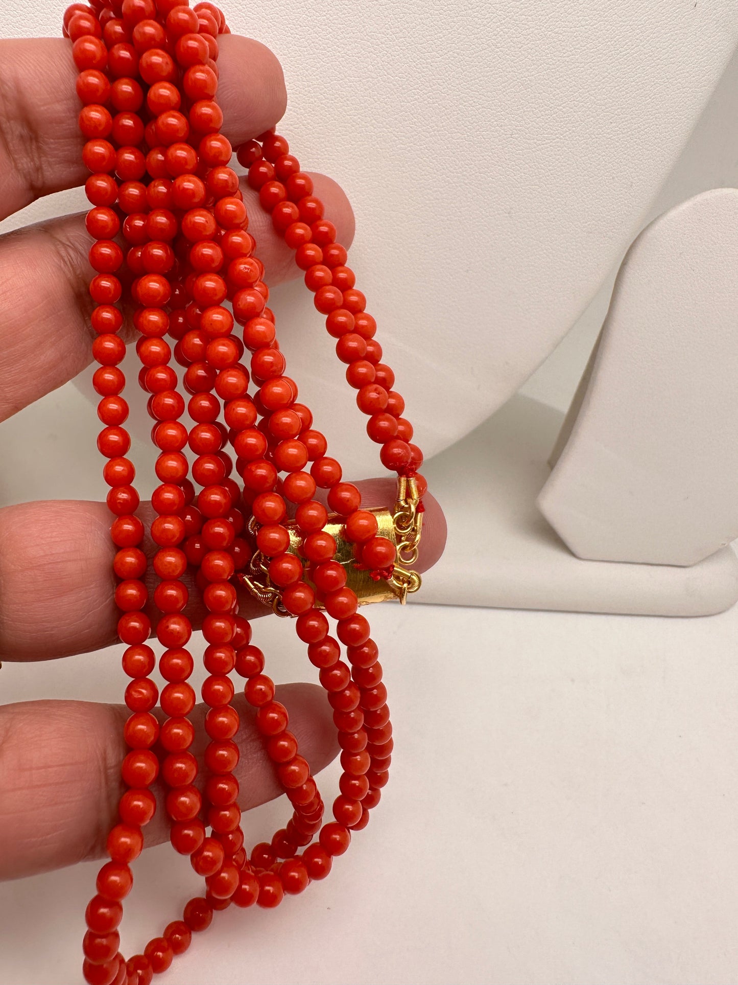 Real Coral 3 Strands Mala Necklace