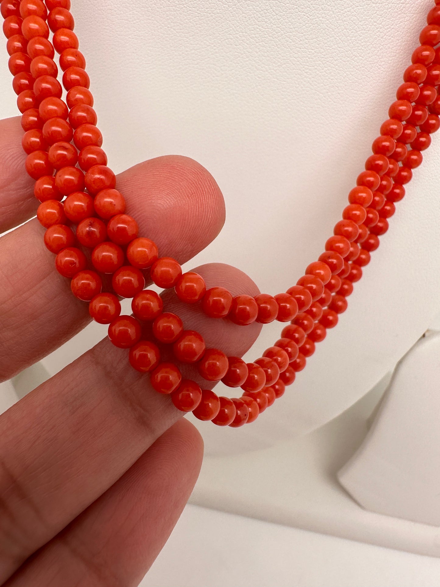 Real Coral 3 Strands Mala Necklace