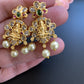 Traditional Long Lakshmi Pendent Necklace with Red and Green Stone CZ and Pearls