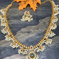 Traditional Long Guttapusalu with Red Green CZ and Pearls