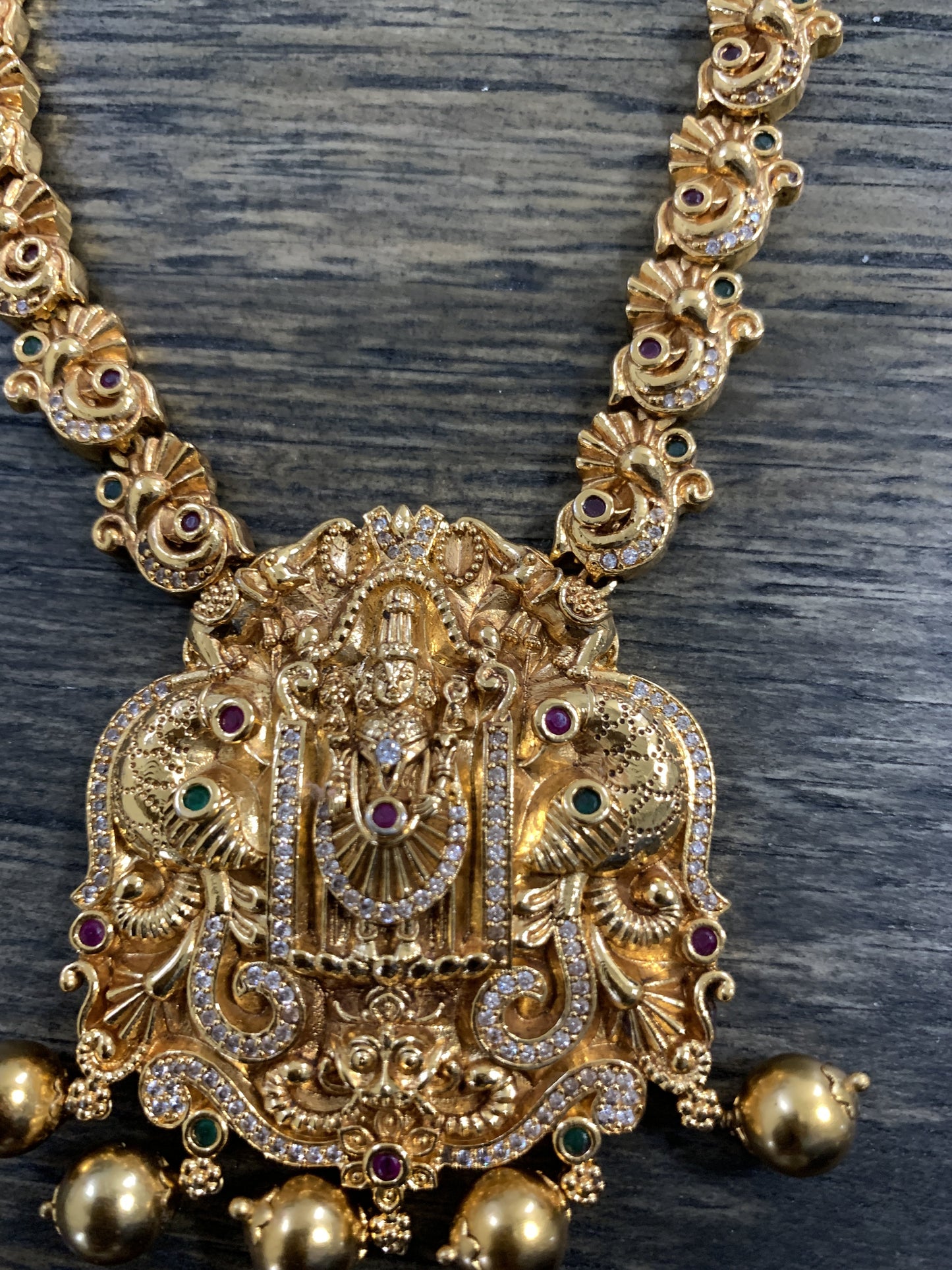 Indian Goddess Lakshmi Long Necklace in Matte Gold Polish