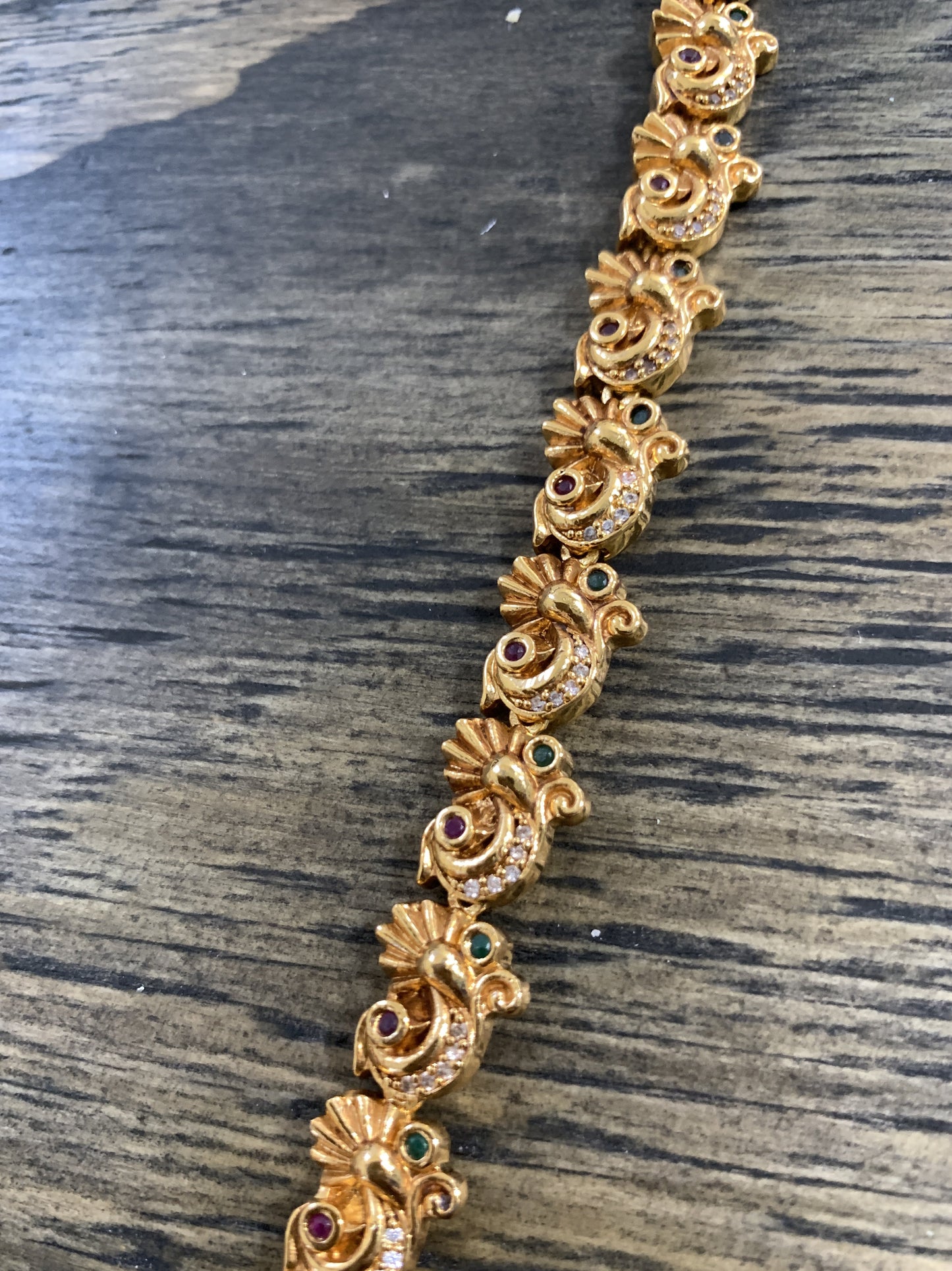 Indian Goddess Lakshmi Long Necklace in Matte Gold Polish