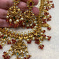 Goddess Lakshmi Pendent Red Beads Pearls Green Stone CZ and Pearls Traditional Guttapusalu