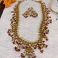 Goddess Lakshmi Pendent Red Beads Pearls Green Stone CZ and Pearls Traditional Guttapusalu